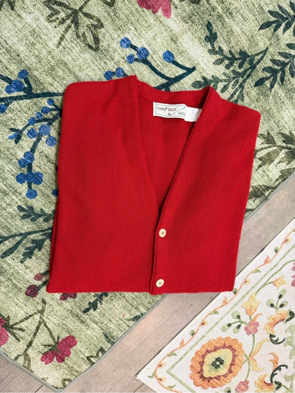 Vintage 90s Sansabelt Golf Red Button Cardigan Sweater Sz XL Tall Classic Preppy